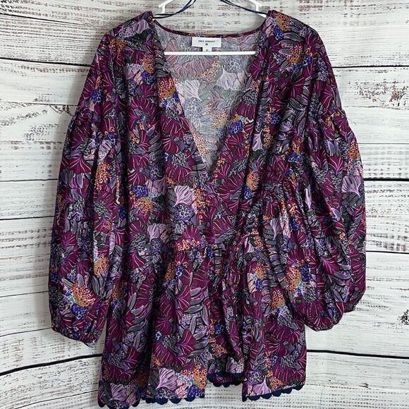 Kika Vargas X Target Top plus size 2X Coral Reef Scallop Edge Wrap Floral Blouse - Picture 2 of 9